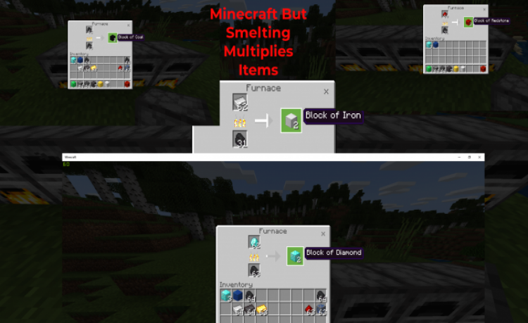 MCPE/Bedrock Minecraft But Smelting Multiplies Items (Mini-Add-on)