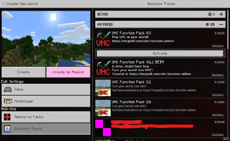 MCPE/Bedrock UHC Function Addon